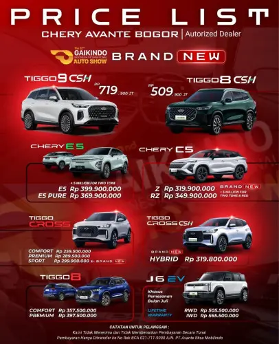 Pricelist Harga Chery centralparkjakarta 2025